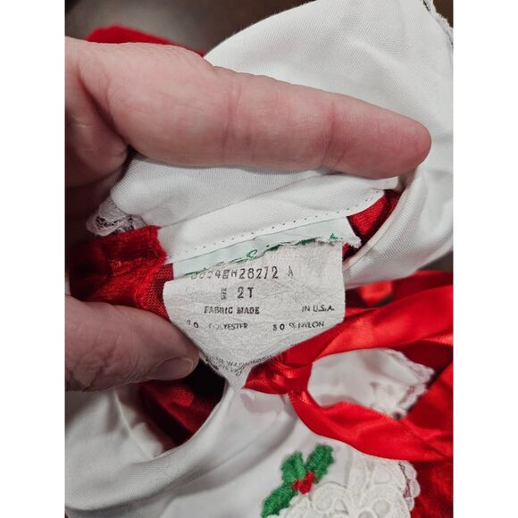 Vintage Girls Red Christmas Dress Lot Holiday Velvet Embroidered Size 2T - Picture 7 of 10
